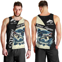Catfish Fishing Customize Name Men Tank Top Splash Effect and Black Cream Split Design - Wonder Print Shop