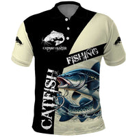 Catfish Fishing Customize Name Polo Shirt Splash Effect and Black Cream Split Design - Wonder Print Shop