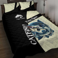 Catfish Fishing Customize Name Quilt Bed Set Splash Effect and Black Cream Split Design - Wonder Print Shop