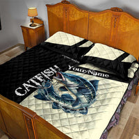 Catfish Fishing Customize Name Quilt Bed Set Splash Effect and Black Cream Split Design - Wonder Print Shop