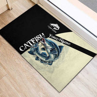 Catfish Fishing Customize Name Rubber Doormat Splash Effect and Black Cream Split Design - Wonder Print Shop