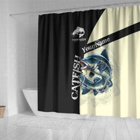 Catfish Fishing Customize Name Shower Curtain Splash Effect and Black Cream Split Design - Wonder Print Shop