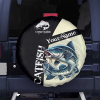 Catfish Fishing Customize Name Spare Tire Cover Splash Effect and Black Cream Split Design - Wonder Print Shop