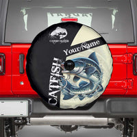 Catfish Fishing Customize Name Spare Tire Cover Splash Effect and Black Cream Split Design - Wonder Print Shop