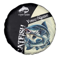 Catfish Fishing Customize Name Spare Tire Cover Splash Effect and Black Cream Split Design - Wonder Print Shop