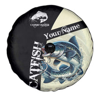 Catfish Fishing Customize Name Spare Tire Cover Splash Effect and Black Cream Split Design - Wonder Print Shop