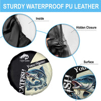 Catfish Fishing Customize Name Spare Tire Cover Splash Effect and Black Cream Split Design - Wonder Print Shop