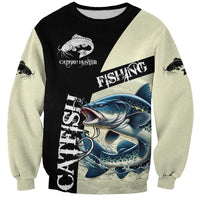 Catfish Fishing Customize Name Sweatshirt Splash Effect and Black Cream Split Design - Wonder Print Shop