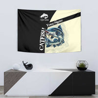 Catfish Fishing Customize Name Tapestry Splash Effect and Black Cream Split Design - Wonder Print Shop