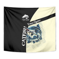 Catfish Fishing Customize Name Tapestry Splash Effect and Black Cream Split Design - Wonder Print Shop