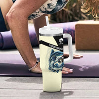 Catfish Fishing Customize Name Tumbler With Handle Splash Effect and Black Cream Split Design - Wonder Print Shop