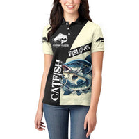 Catfish Fishing Customize Name Women Polo Shirt Splash Effect and Black Cream Split Design - Wonder Print Shop