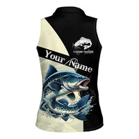 Catfish Fishing Customize Name Women Sleeveless Polo Shirt Splash Effect and Black Cream Split Design - Wonder Print Shop