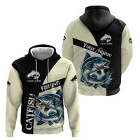 Catfish Fishing Customize Name Zip Hoodie Splash Effect and Black Cream Split Design - Wonder Print Shop