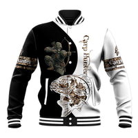 Carp Hunter Bowfishing Customize Name Baseball Jacket Camouflage Archer Graphic and Black White Split Layout - Wonder Print Shop