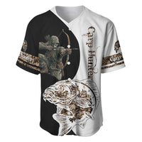 Carp Hunter Bowfishing Customize Name Baseball Jersey Camouflage Archer Graphic and Black White Split Layout - Wonder Print Shop