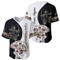 Carp Hunter Bowfishing Customize Name Baseball Jersey Camouflage Archer Graphic and Black White Split Layout - Wonder Print Shop