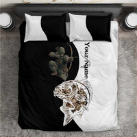 Carp Hunter Bowfishing Customize Name Bedding Set Camouflage Archer Graphic and Black White Split Layout - Wonder Print Shop
