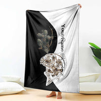 Carp Hunter Bowfishing Customize Name Blanket Camouflage Archer Graphic and Black White Split Layout - Wonder Print Shop