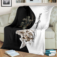 Carp Hunter Bowfishing Customize Name Blanket Camouflage Archer Graphic and Black White Split Layout - Wonder Print Shop
