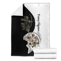 Carp Hunter Bowfishing Customize Name Blanket Camouflage Archer Graphic and Black White Split Layout - Wonder Print Shop