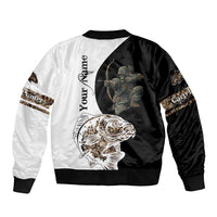 Carp Hunter Bowfishing Customize Name Bomber Jacket Camouflage Archer Graphic and Black White Split Layout - Wonder Print Shop