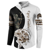Carp Hunter Bowfishing Customize Name Button Sweatshirt Camouflage Archer Graphic and Black White Split Layout - Wonder Print Shop