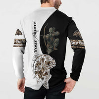 Carp Hunter Bowfishing Customize Name Button Sweatshirt Camouflage Archer Graphic and Black White Split Layout - Wonder Print Shop