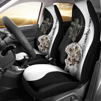 Carp Hunter Bowfishing Customize Name Car Seat Cover Camouflage Archer Graphic and Black White Split Layout - Wonder Print Shop
