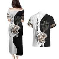 Carp Hunter Bowfishing Customize Name Couples Matching Puletasi and Hawaiian Shirt Camouflage Archer Graphic and Black White Split Layout - Wonder Print Shop