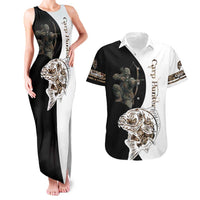 Carp Hunter Bowfishing Customize Name Couples Matching Tank Maxi Dress and Hawaiian Shirt Camouflage Archer Graphic and Black White Split Layout - Wonder Print Shop