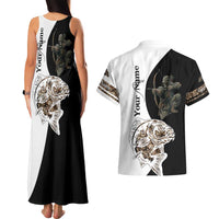 Carp Hunter Bowfishing Customize Name Couples Matching Tank Maxi Dress and Hawaiian Shirt Camouflage Archer Graphic and Black White Split Layout - Wonder Print Shop