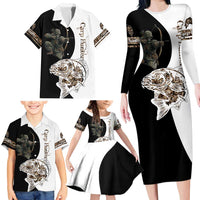 Carp Hunter Bowfishing Customize Name Family Matching Long Sleeve Bodycon Dress and Hawaiian Shirt Camouflage Archer Graphic and Black White Split Layout - Wonder Print Shop