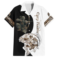 Carp Hunter Bowfishing Customize Name Family Matching Long Sleeve Bodycon Dress and Hawaiian Shirt Camouflage Archer Graphic and Black White Split Layout - Wonder Print Shop