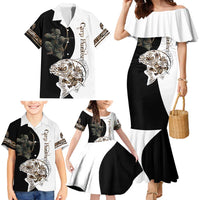Carp Hunter Bowfishing Customize Name Family Matching Mermaid Dress and Hawaiian Shirt Camouflage Archer Graphic and Black White Split Layout - Wonder Print Shop