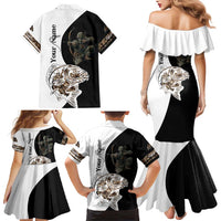 Carp Hunter Bowfishing Customize Name Family Matching Mermaid Dress and Hawaiian Shirt Camouflage Archer Graphic and Black White Split Layout - Wonder Print Shop