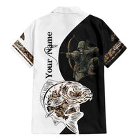 Carp Hunter Bowfishing Customize Name Family Matching Mermaid Dress and Hawaiian Shirt Camouflage Archer Graphic and Black White Split Layout - Wonder Print Shop