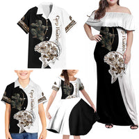 Carp Hunter Bowfishing Customize Name Family Matching Off Shoulder Maxi Dress and Hawaiian Shirt Camouflage Archer Graphic and Black White Split Layout - Wonder Print Shop