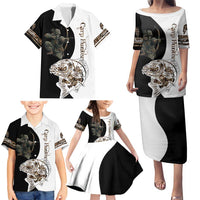 Carp Hunter Bowfishing Customize Name Family Matching Puletasi and Hawaiian Shirt Camouflage Archer Graphic and Black White Split Layout - Wonder Print Shop