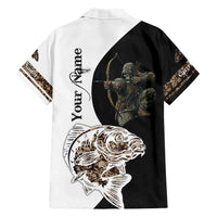 Carp Hunter Bowfishing Customize Name Family Matching Short Sleeve Bodycon Dress and Hawaiian Shirt Camouflage Archer Graphic and Black White Split Layout - Wonder Print Shop