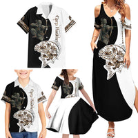Carp Hunter Bowfishing Customize Name Family Matching Summer Maxi Dress and Hawaiian Shirt Camouflage Archer Graphic and Black White Split Layout - Wonder Print Shop