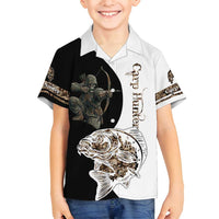 Carp Hunter Bowfishing Customize Name Family Matching Tank Maxi Dress and Hawaiian Shirt Camouflage Archer Graphic and Black White Split Layout - Wonder Print Shop