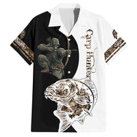 Carp Hunter Bowfishing Customize Name Hawaiian Shirt Camouflage Archer Graphic and Black White Split Layout - Wonder Print Shop