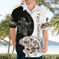 Carp Hunter Bowfishing Customize Name Hawaiian Shirt Camouflage Archer Graphic and Black White Split Layout - Wonder Print Shop