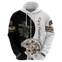 Carp Hunter Bowfishing Customize Name Hoodie Camouflage Archer Graphic and Black White Split Layout - Wonder Print Shop