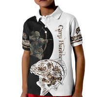 Carp Hunter Bowfishing Customize Name Kid Polo Shirt Camouflage Archer Graphic and Black White Split Layout - Wonder Print Shop