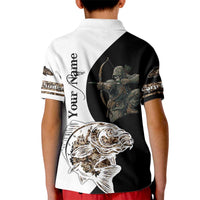 Carp Hunter Bowfishing Customize Name Kid Polo Shirt Camouflage Archer Graphic and Black White Split Layout - Wonder Print Shop
