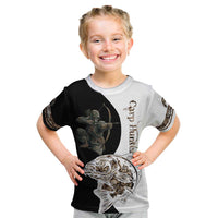 Carp Hunter Bowfishing Customize Name Kid T Shirt Camouflage Archer Graphic and Black White Split Layout - Wonder Print Shop