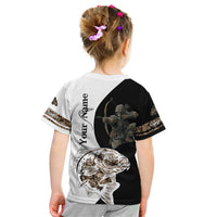 Carp Hunter Bowfishing Customize Name Kid T Shirt Camouflage Archer Graphic and Black White Split Layout - Wonder Print Shop