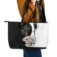 Carp Hunter Bowfishing Customize Name Leather Tote Bag Camouflage Archer Graphic and Black White Split Layout - Wonder Print Shop